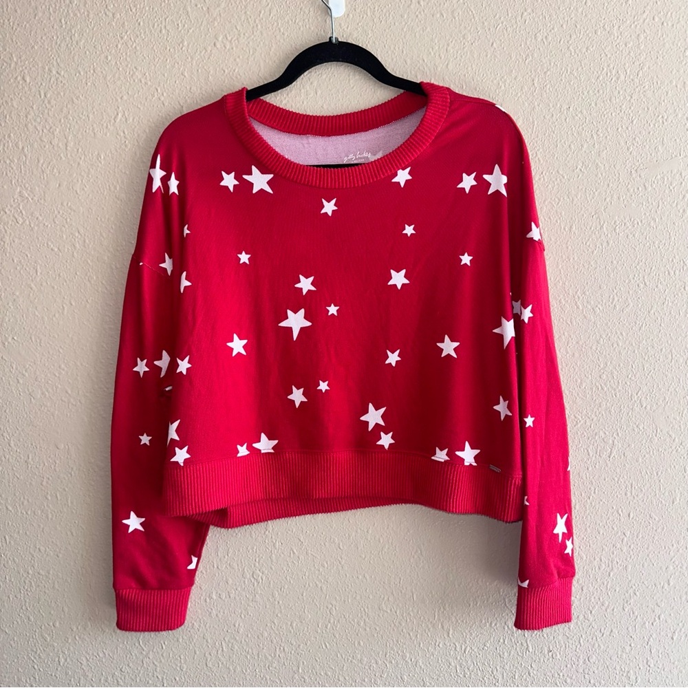 Hollister Gilly Hicks Women Red White Stars Long Sleeve Pajama Lounge Top Small
